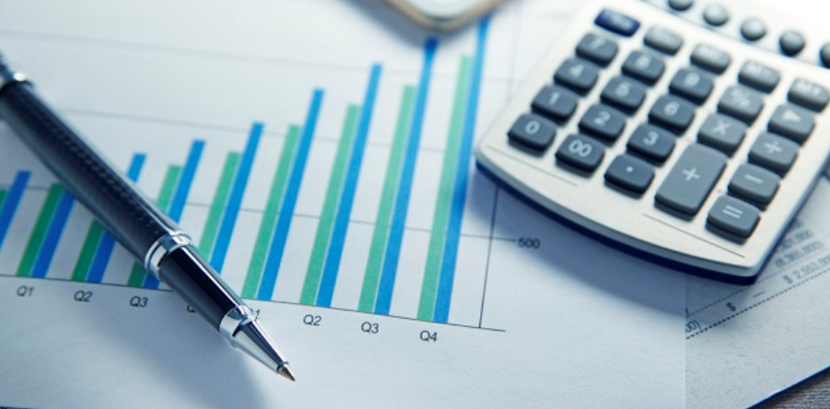 Financial report with graphs and calculator