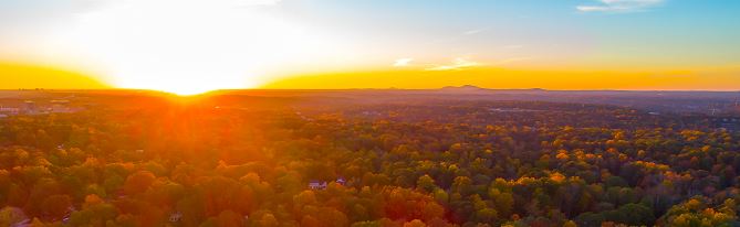 sundown shot with colorful trees