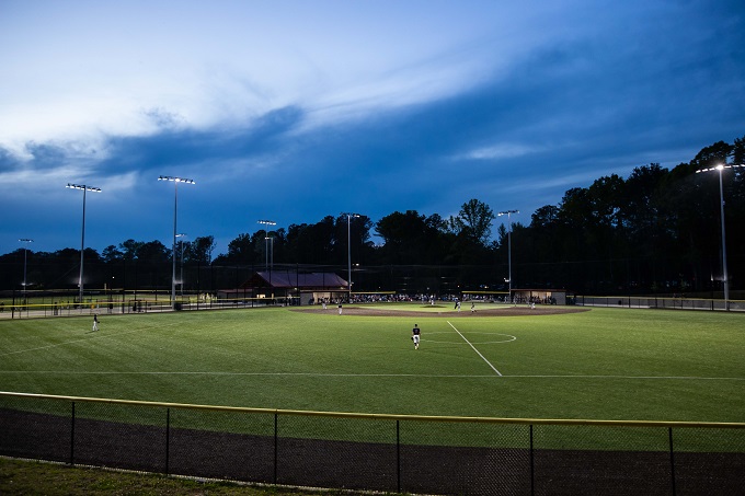 Brook Run Baseball Fields at nightfall