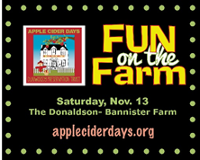 Apple Cider Days logo with farmhouse & scarecrow