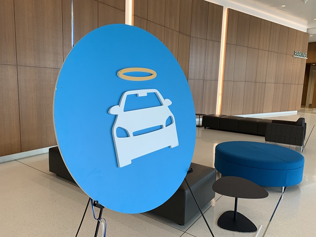 Carvana logo sign in lobby