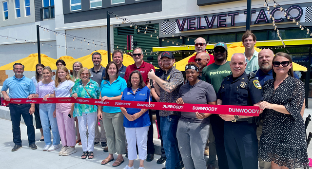 partners ribbon cutting velvet taco